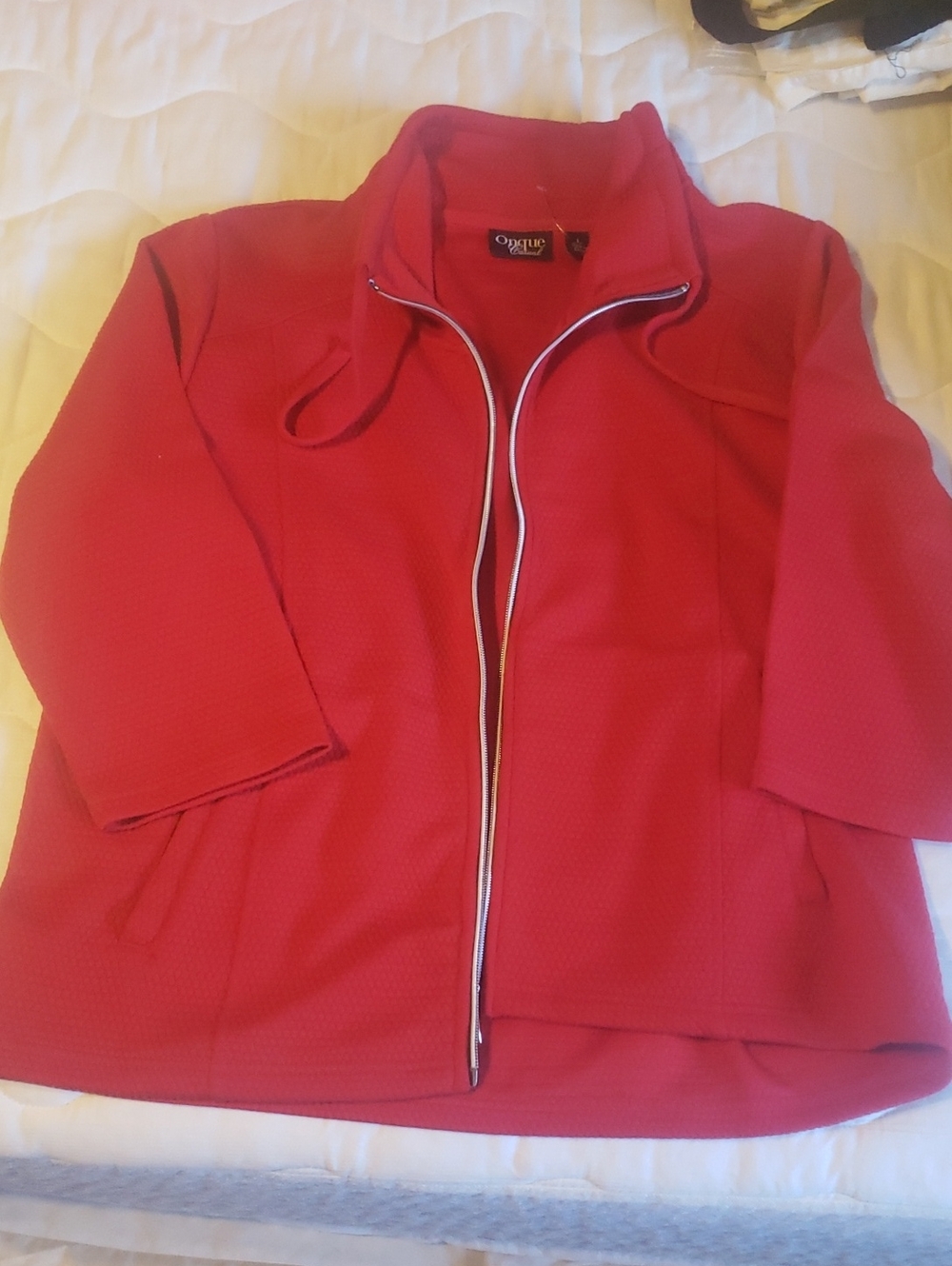 Onque Casuals Red Zip-Front Women's Jacket With Pockets